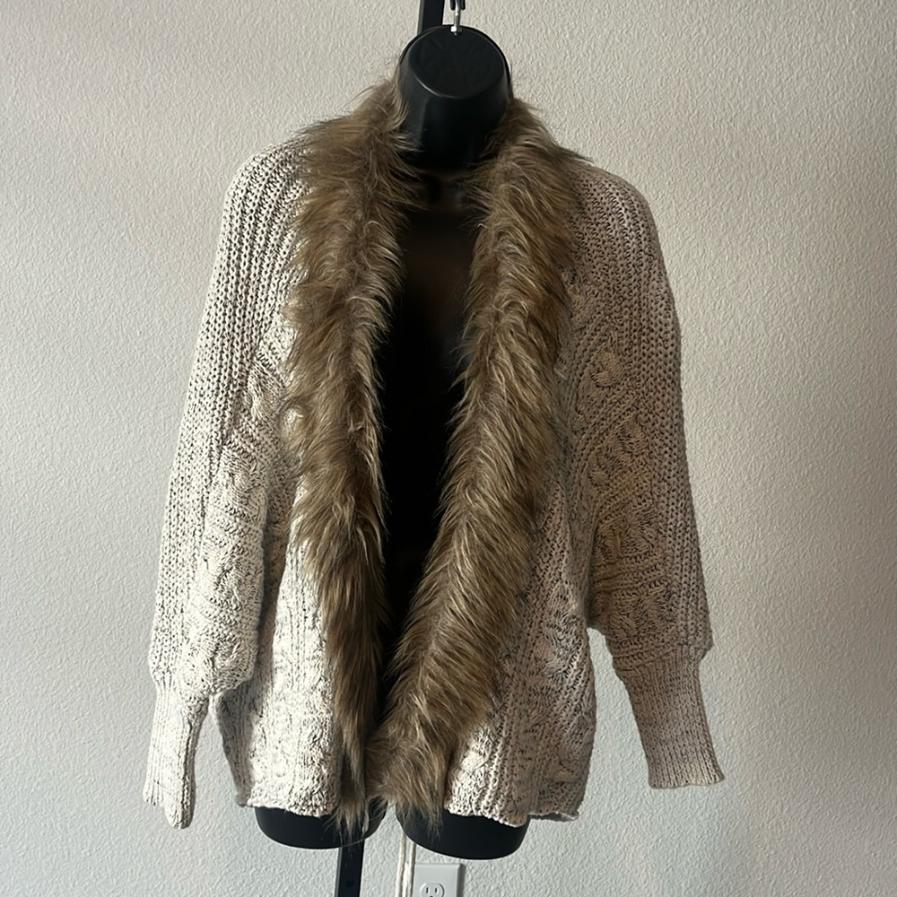 On Blue Faux Fur Cardigan. NWT